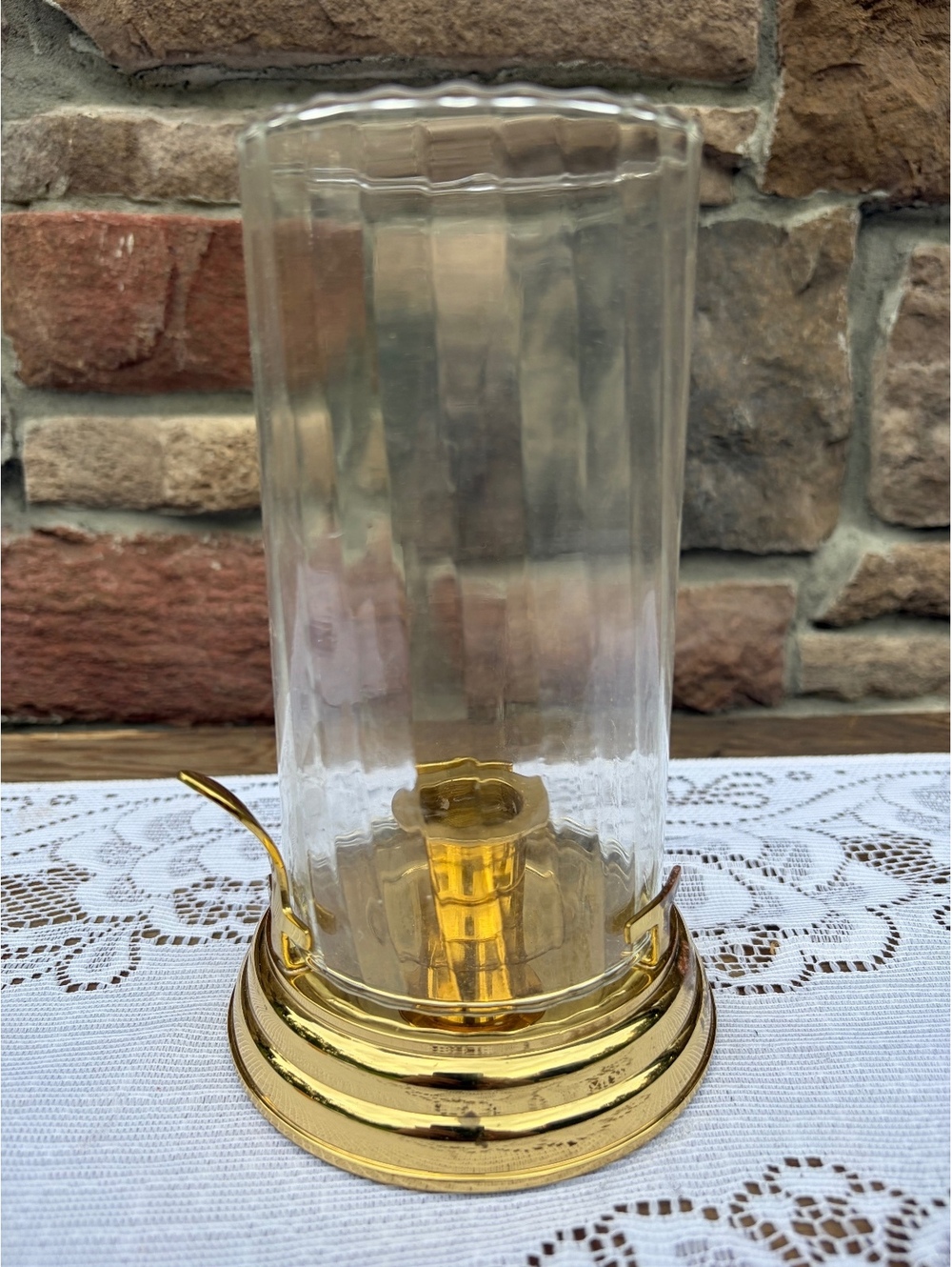 Vintage PartyLite Contessa Brass Hurricane Candle Holder Lamp Ribbed Glass Shade